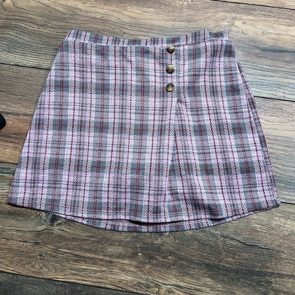Plaid Kids Skirt with Button Accents
